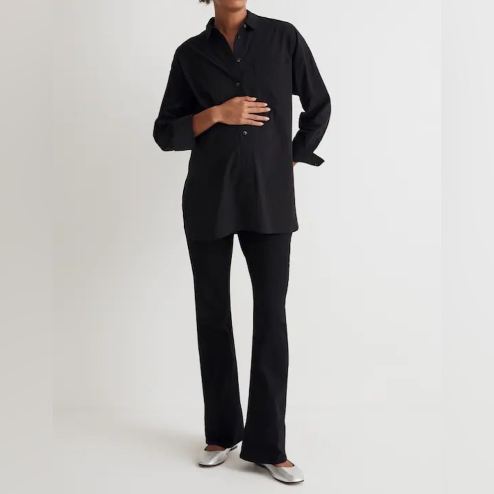 NWOT Madewell Maternity Over-The-Belly Skinny Flare Jeans in Black Frost Wash 25